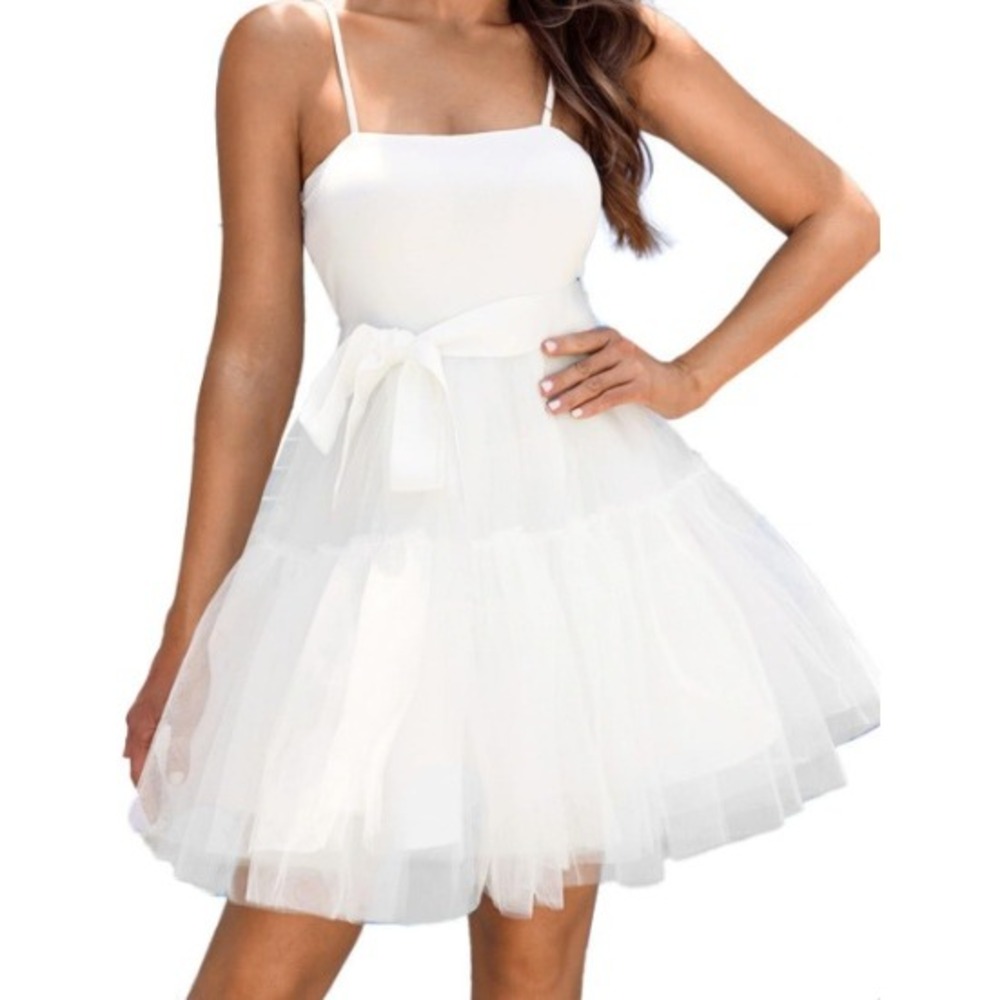 New Kaei&Shi Tulle Cocktail Dress Spaghetti Strap Semi Formal White Large